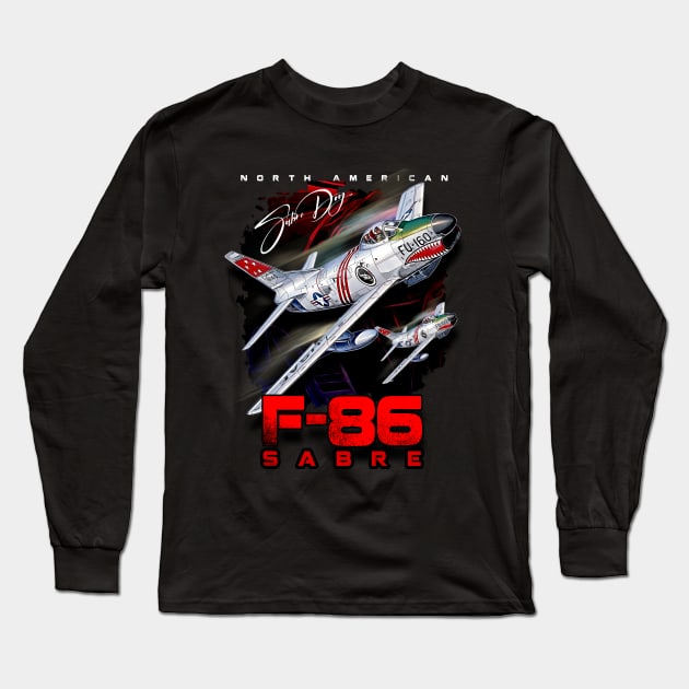 F-86 Sabre Vintage Fighter Plane Long Sleeve T-Shirt by aeroloversclothing